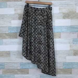 Floral Midi Skirt Black Beige Free People (Size 6)